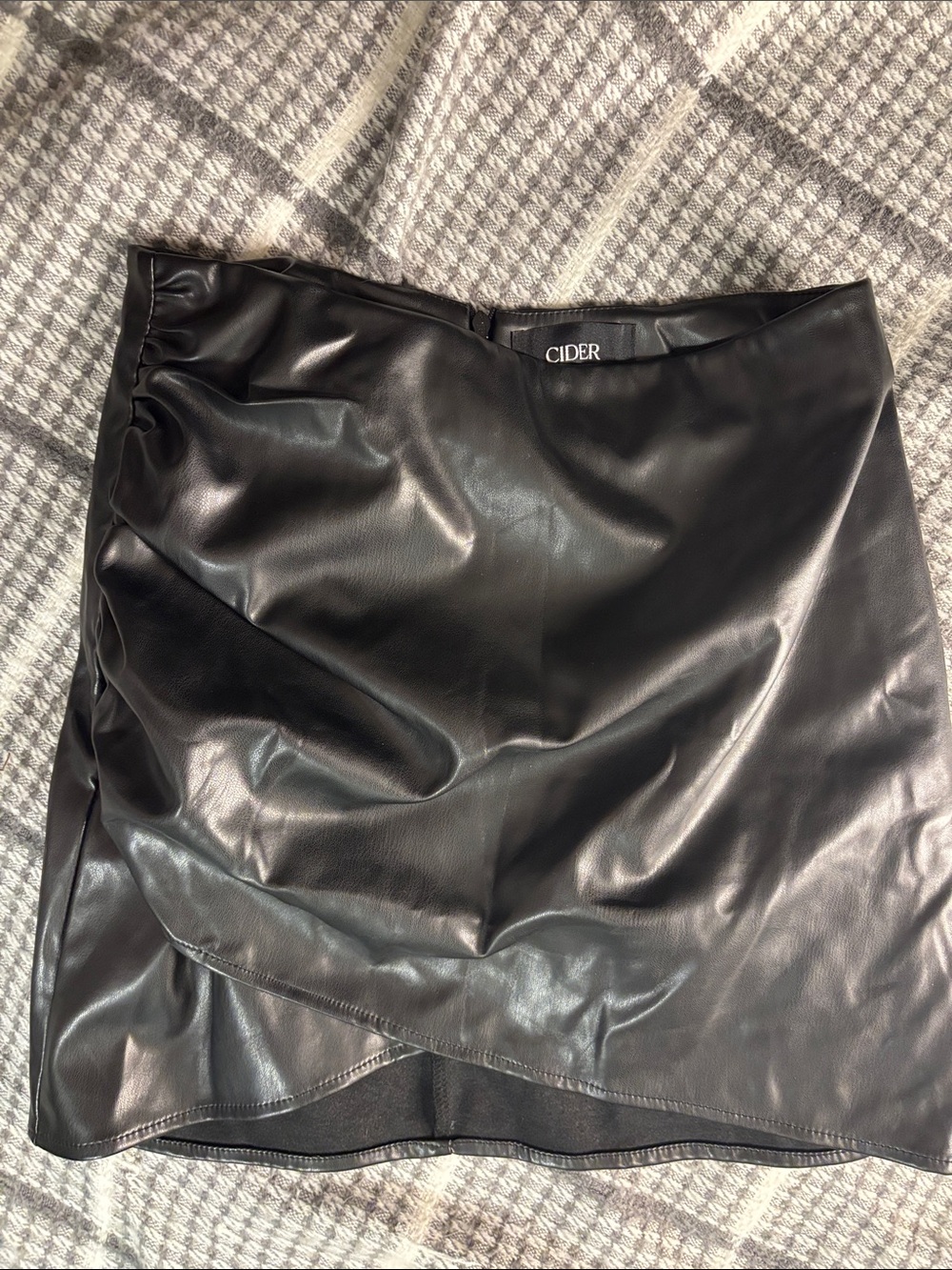 Cider Black Faux Leather Asymmetric Mini Skirt